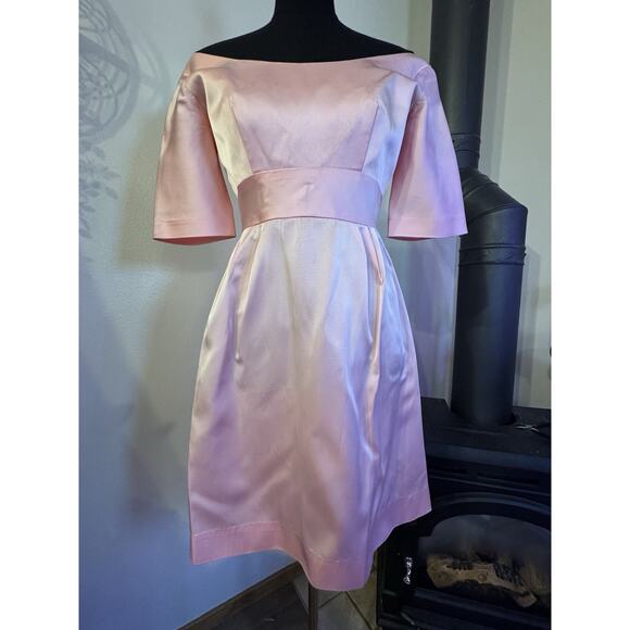 Vintage Pink Lorrie Deb Heavy Satin Dress MCM Coquette Mad Men Balletcore - Picture 14 of 16